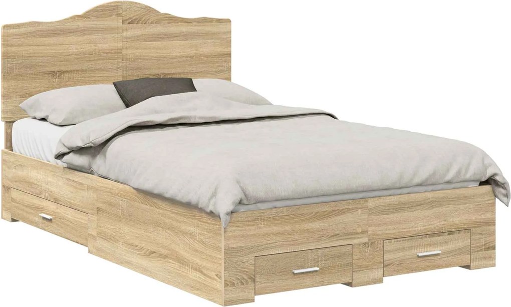 vidaXL Ágykeret fejtámlával fiókkal Sonoma tölgy 135 x 190 cm Faanyag