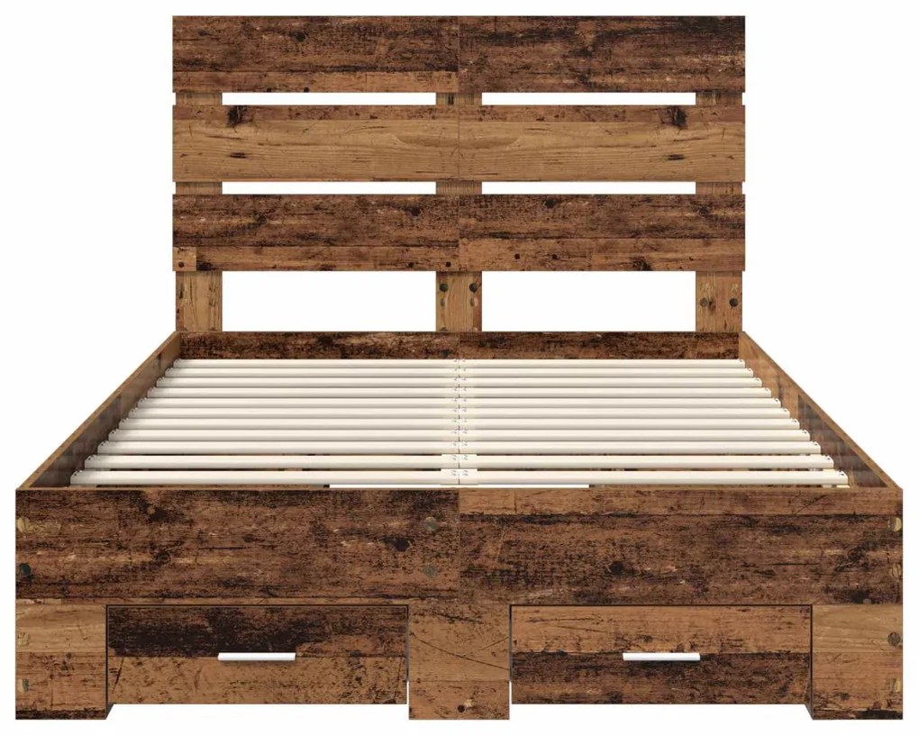 vidaXL Ágykeret fiókkal fejtámlával Öreg fa 120 x 190 cm Faanyag