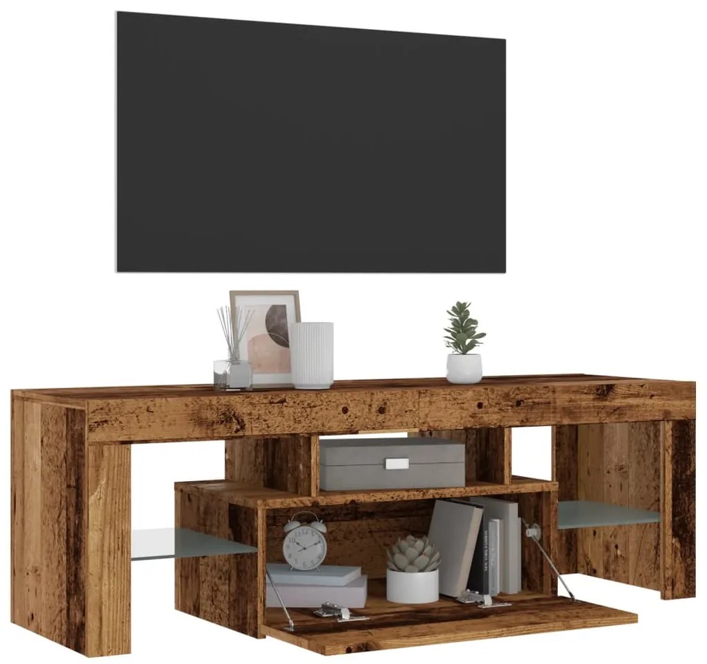 antik fa színű szerelt fa TV-szekrény LED-ekkel 120x36,5x40 cm