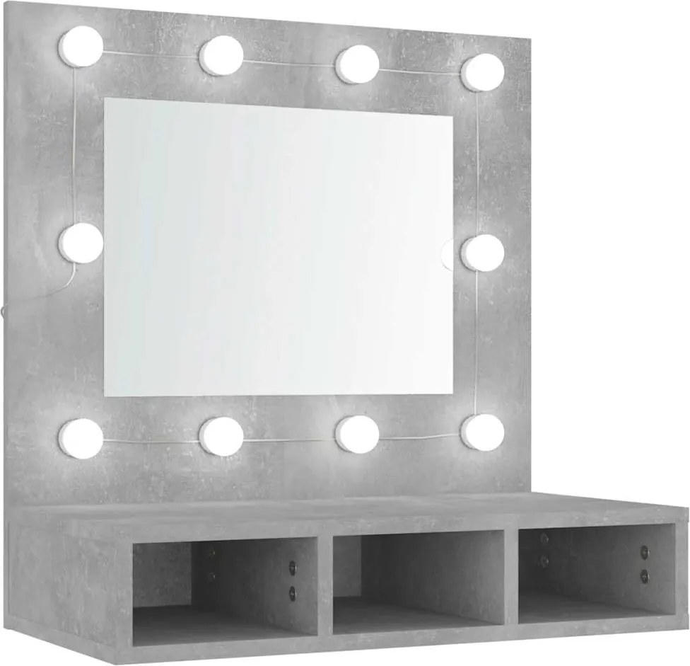 vidaXL betonszürke tükrös szekrény LED-ekkel 60 x 31,5 x 62 cm