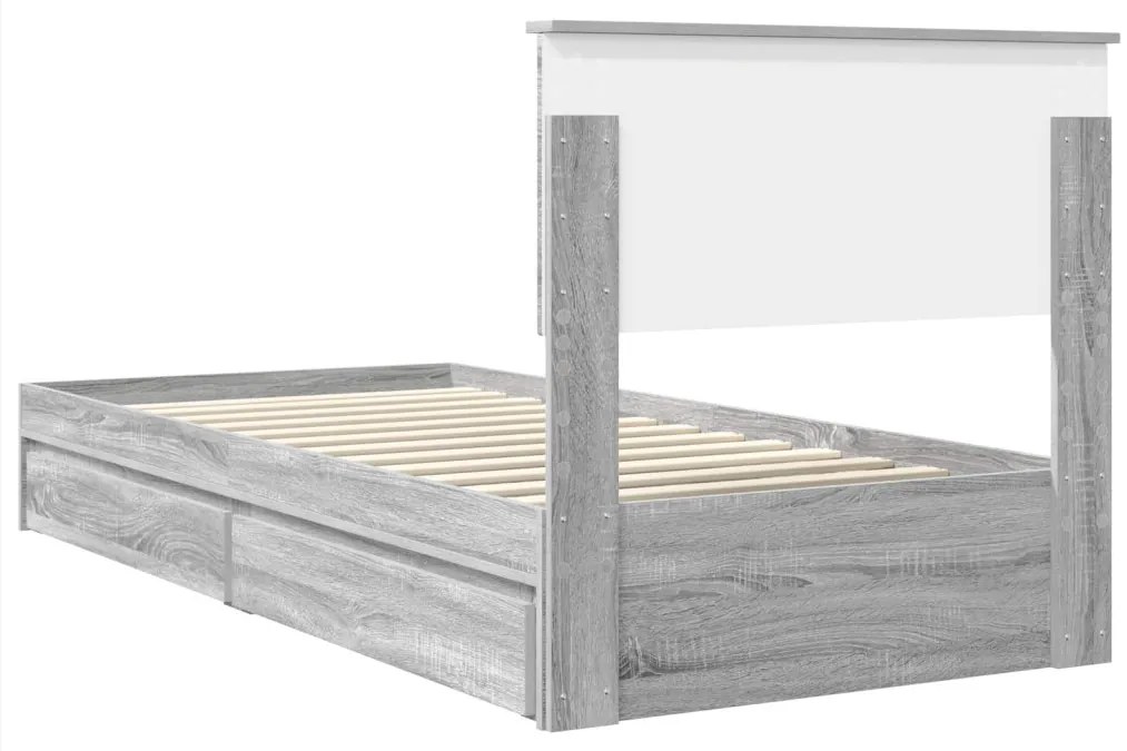 vidaXL Tárolós Ágy fejtámlával Szürke Sonoma 75 x 190 cm Faanyag