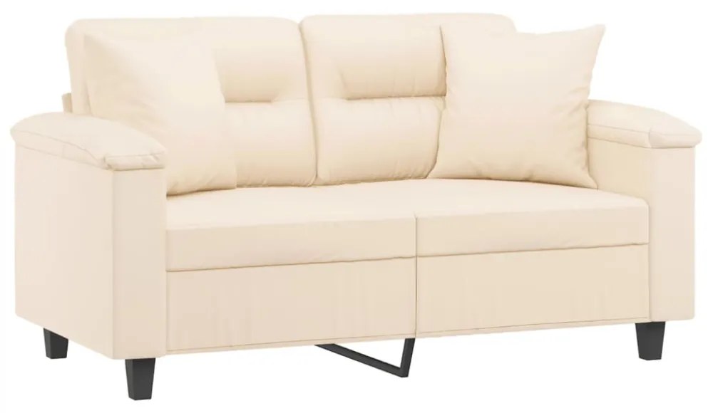 2 személyes bézs mikroszálas szövetkanapé párnákkal 120 cm