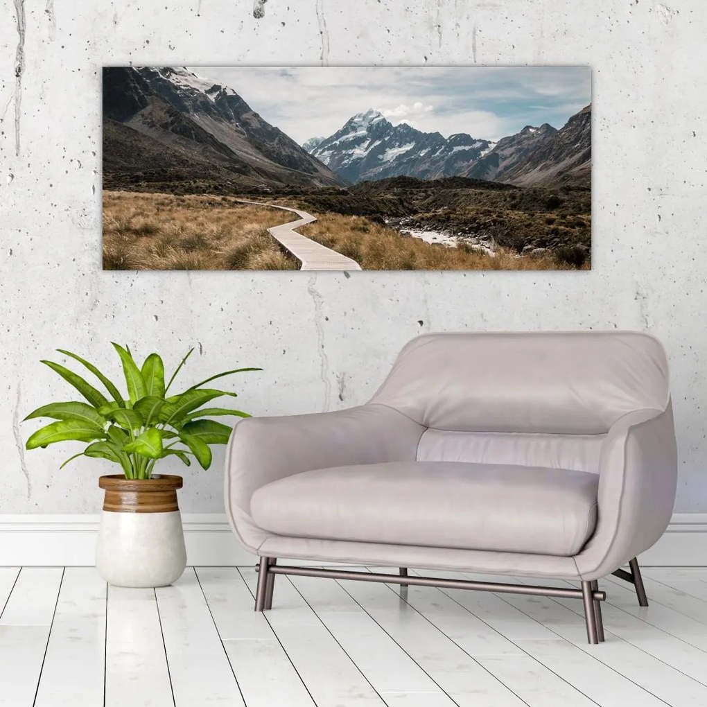 Kép - Sétány a hegységben Mt. Cook (120x50 cm)