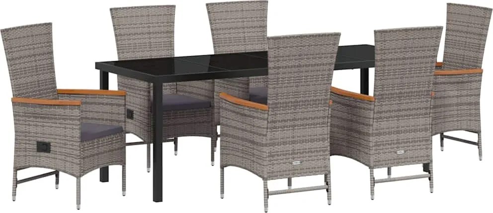 vidaXL Kert étkező szett párnával 7 pcs Szürke Porszórt acél