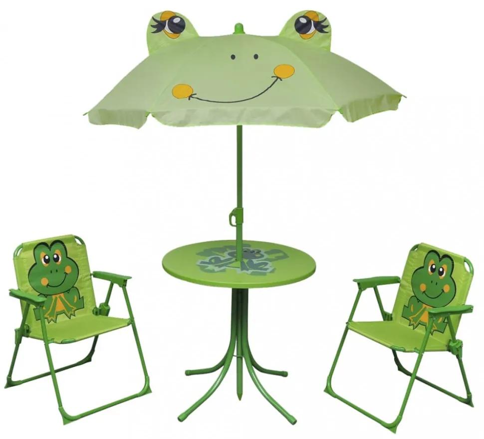 3 db-os zöld kerti gyerek bisztrószett napernyővel