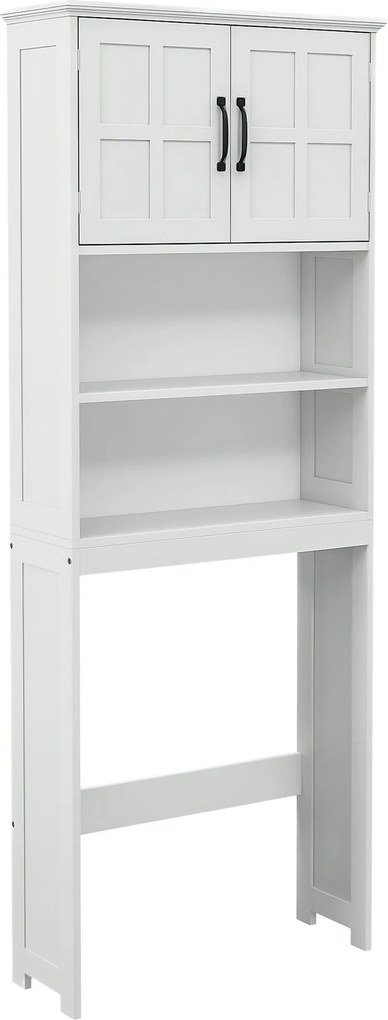 kleankin Wc fölötti szekrény mosógéphez, 2 ajtóval, nyitott polcokkal és állítható polccal, fürdőszobaszekrény 66x23x178 cm Fehér | Aosom
