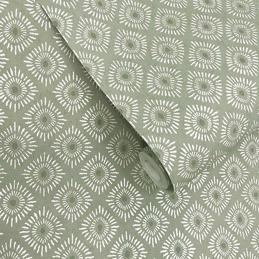 Holden Decor Journey to the East Sunstone zöld geometrikus vlies tapéta – 91870