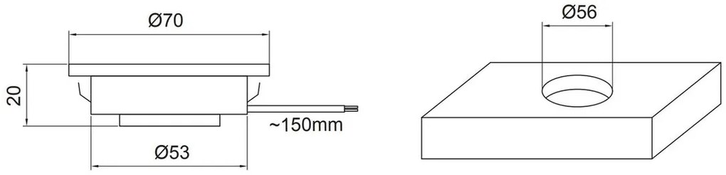 LED Lámpatest, TREVI, semleges fehér, 70mm, süllyesztett, 12V, 300lm, 4W, kábellel