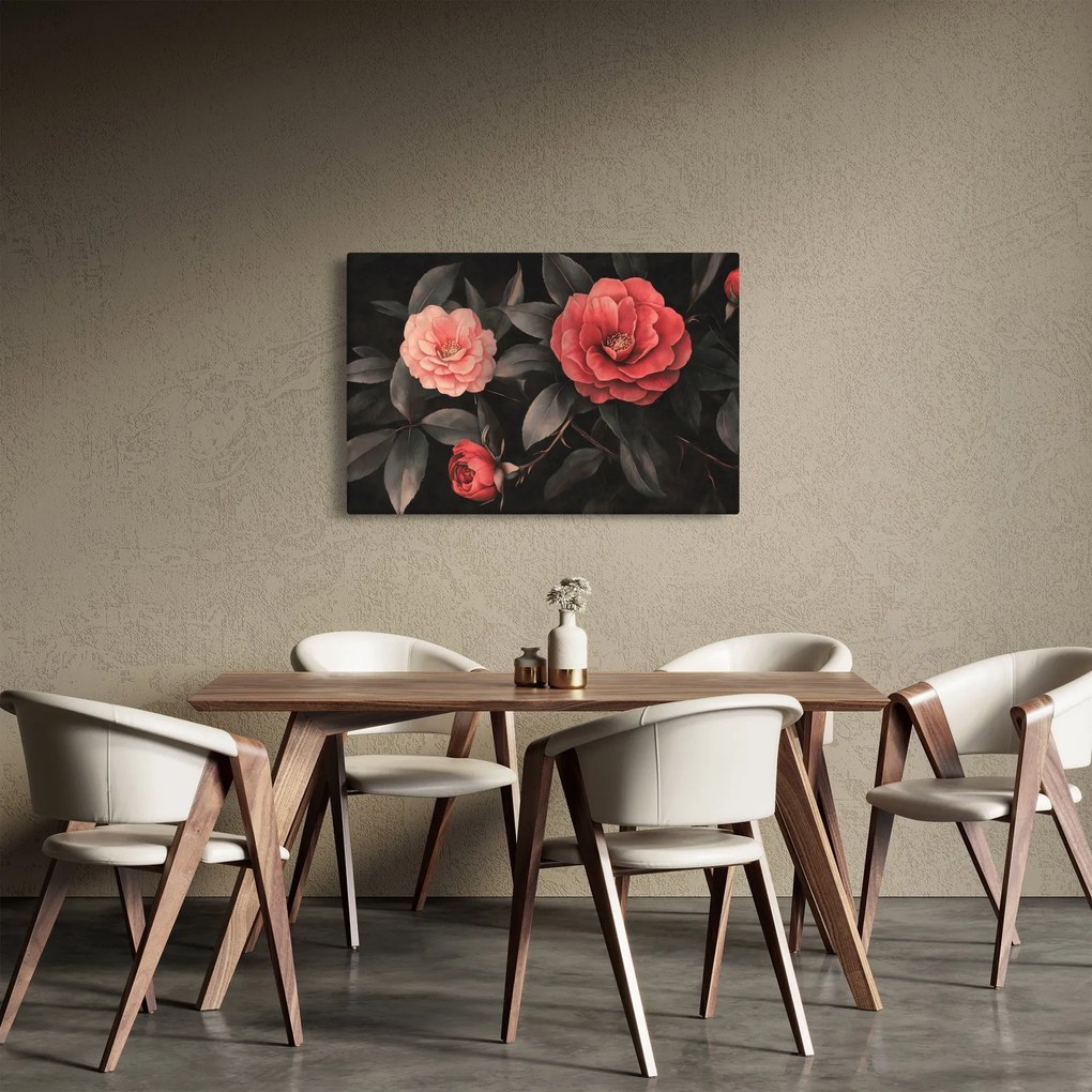 Kép - Vörös virágok sötét háttér előtt (90x60 cm)