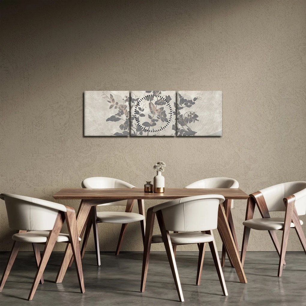 Kép - texturált levelek (órával) (90x30 cm)
