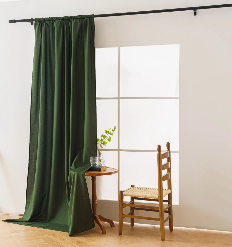 OXFORD LIGHT sötétzöld függöny 140x250 cm Felfüggesztés: Fém gyűrűk
