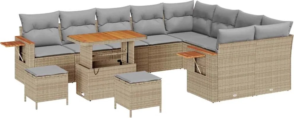 vidaXL Kerti Kanapé Szett 13 pcs Beige és Világosszürke polirattan