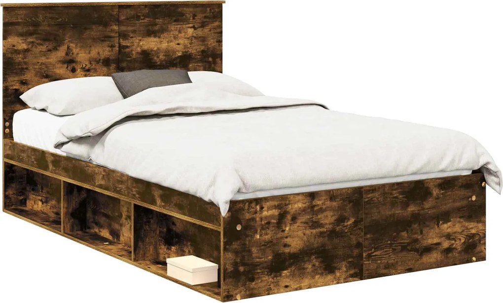 vidaXL Ágykeret fejtámlával Füstölt tölgy 120 x 190 cm Tömör fenyőfa