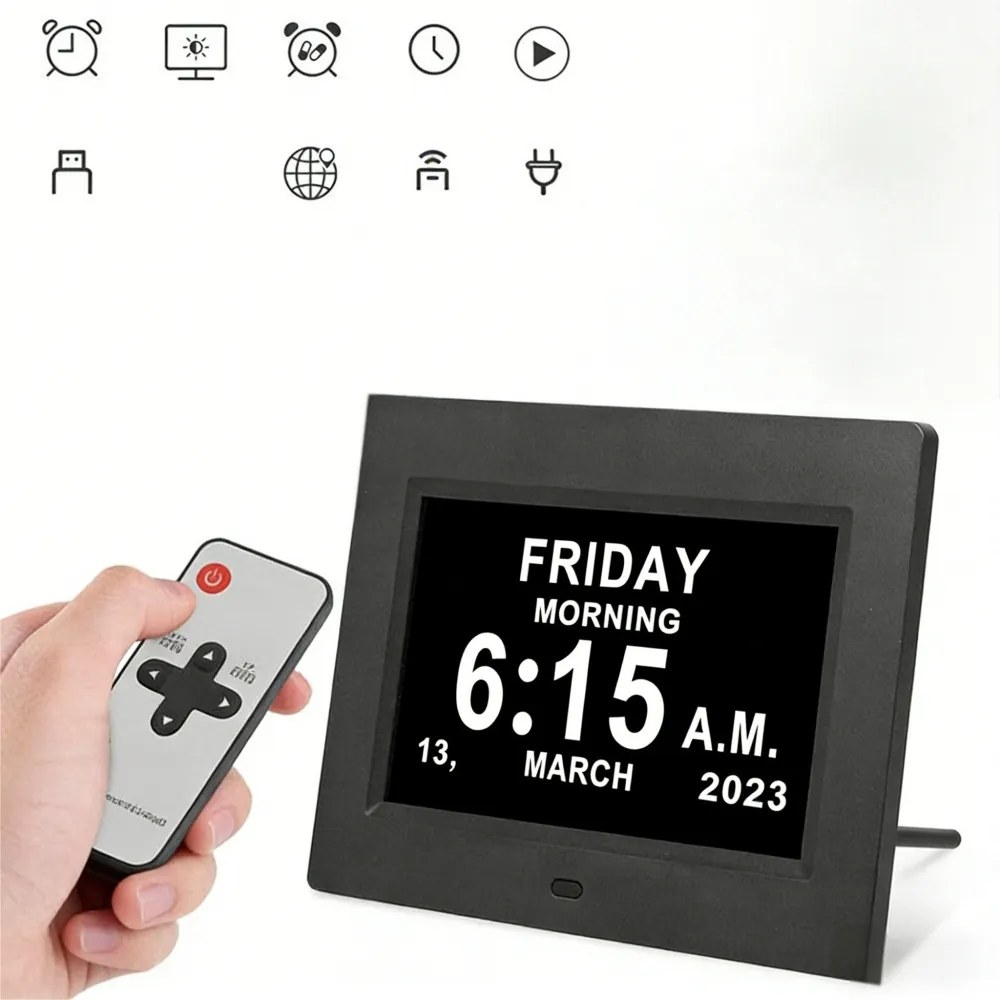 7”-OS Digitális LCD Óra Naptár Dátummal És Idővel, Digitális Ébresztőóra