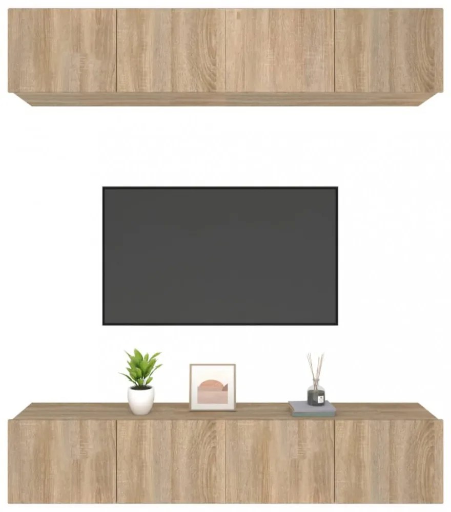4 db sonoma-tölgy színű szerelt fa TV-szekrény 80 x 30 x 30 cm
