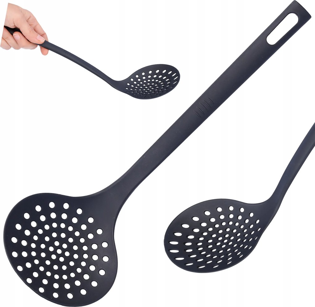 Hableszedő Kanál Cédrusfa gombócokhoz műanyag fekete konyhai 30cm