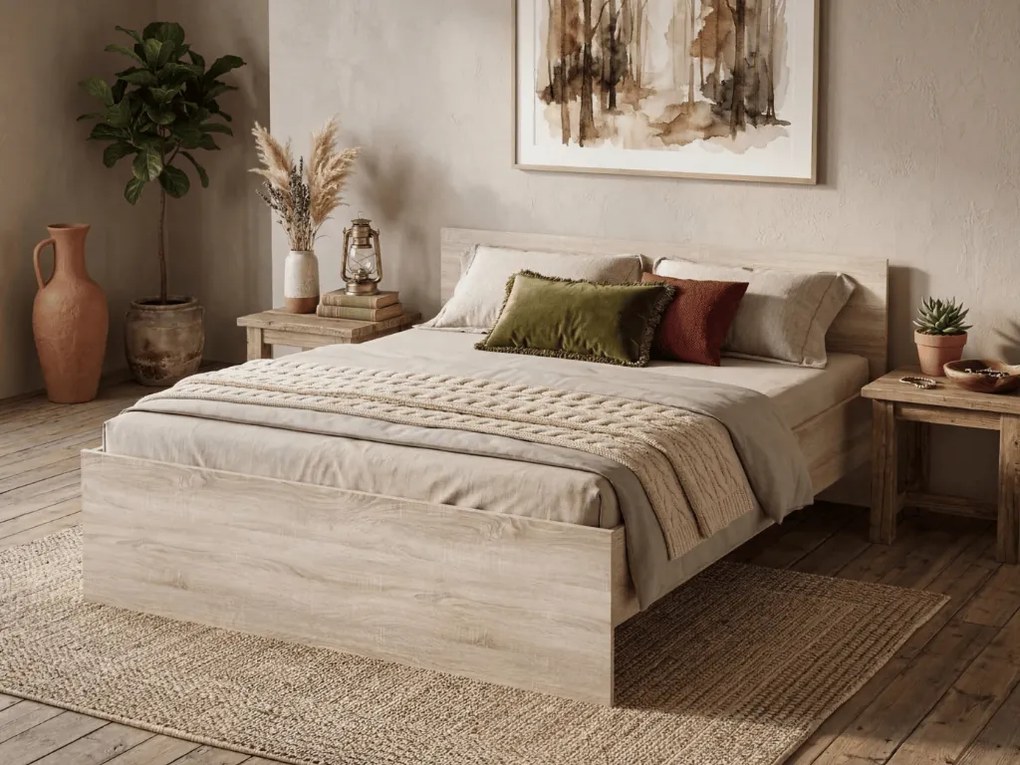 Ágy ELISA 160 x 200 cm, sonoma tölgy Ágyrács: Léces ágyrács, Matrac: Coco Maxi 20 cm matrac