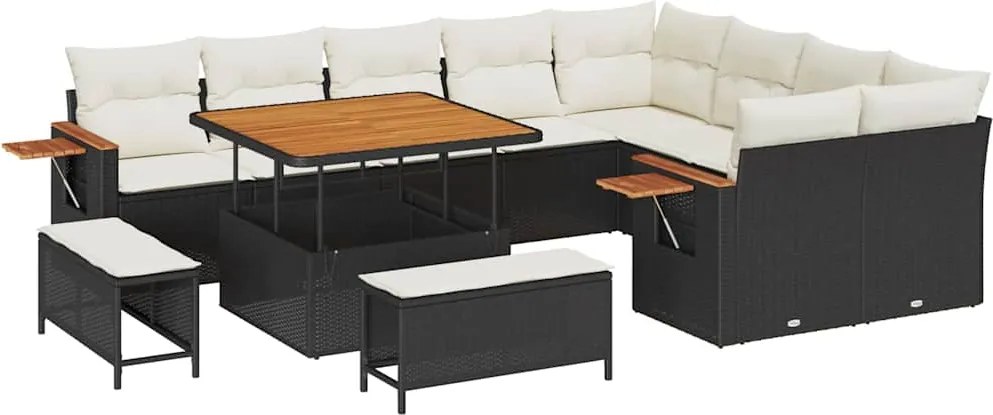 vidaXL Kerti Kanapé Szett párnával 12 pcs Fekete és Krém