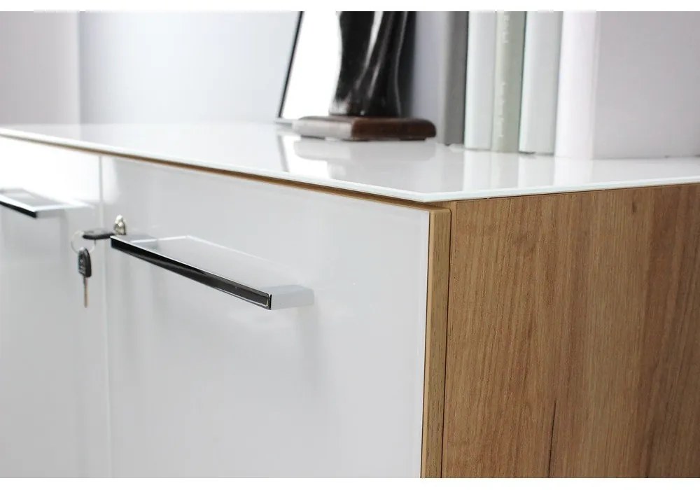 Fehér-natúr színű szekrény tölgyfa dekorral 80x120 cm Monteria – Germania