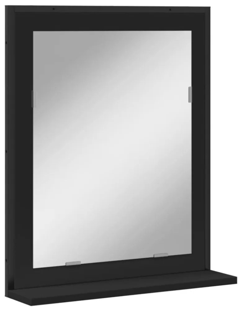 fekete szerelt fa fürdőszobai tükör polccal 50x12x60 cm