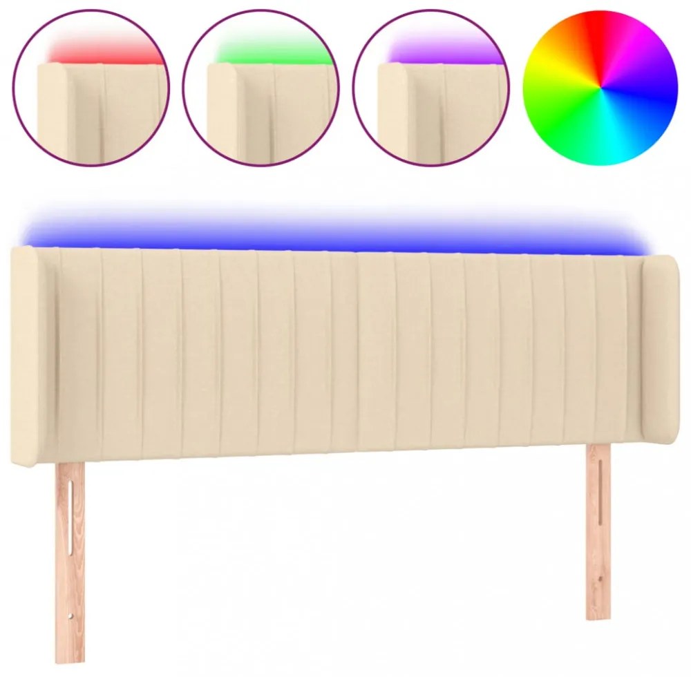 krémszínű szövet LED-es fejtámla 147 x 16 x 78/88 cm