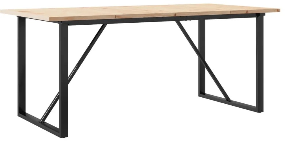 tömör fenyőfa és öntöttvas étkezőasztal O-vázzal 180x90x75,5 cm