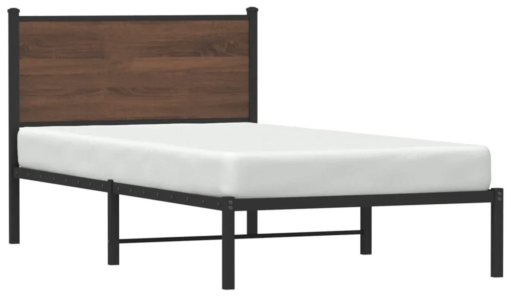 barna tölgy színű fém ágykeret matrac nélkül 100 x 190 cm