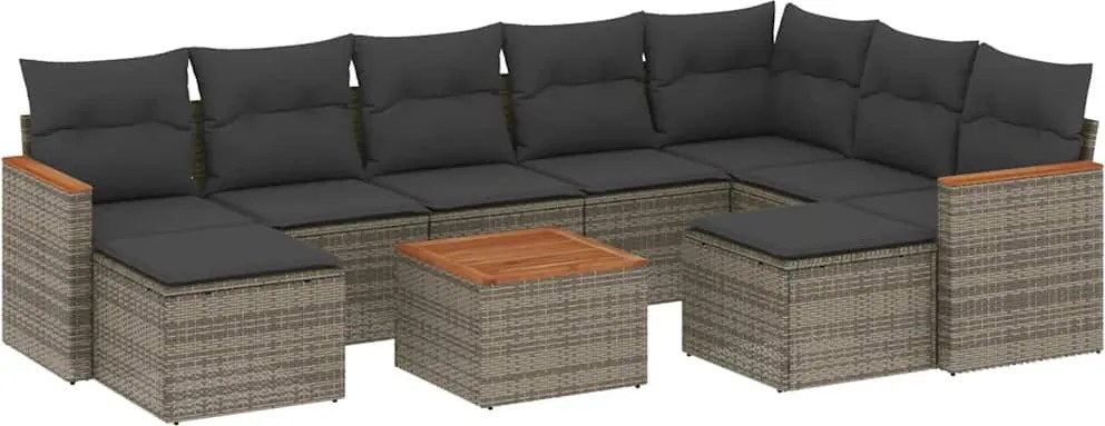 vidaXL 10 részes szürke polyrattan kerti ülőgarnitúra párnákkal