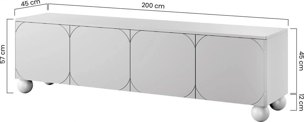 Sonatia II TV-szekrény 200 cm négyajtós gömb lábakon - kasmír