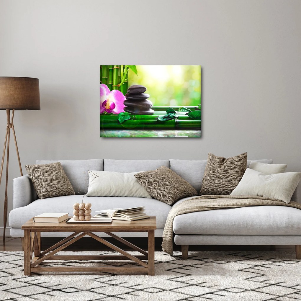 Kép a masszázs kövek és orchideák a vízen (70x50 cm)