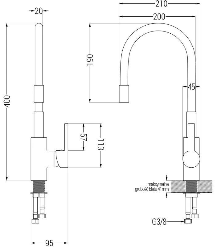 Mexen FLEX - Magas csap / mosogató, fehér / króm, 670900-02