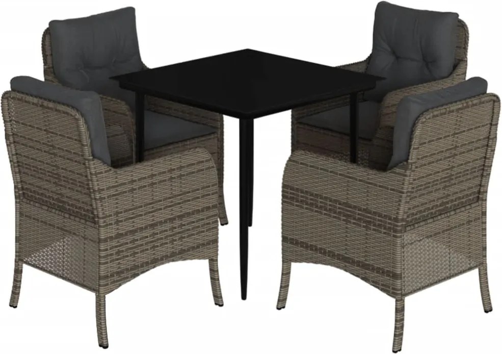vidaXL 5 részes szürke polyrattan kerti étkezőgarnitúra párnával