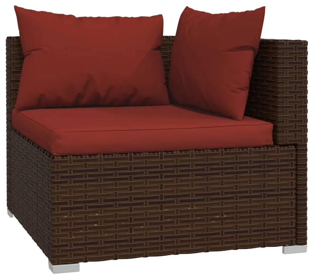 3 részes barna polyrattan kerti bútorszett párnákkal