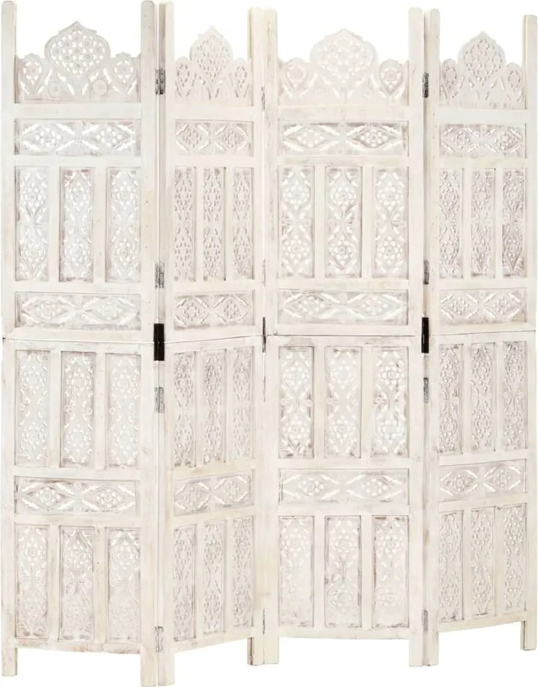 vidaXL 4-paneles fehér mangófa kézzel faragott térelválasztó 160x165cm