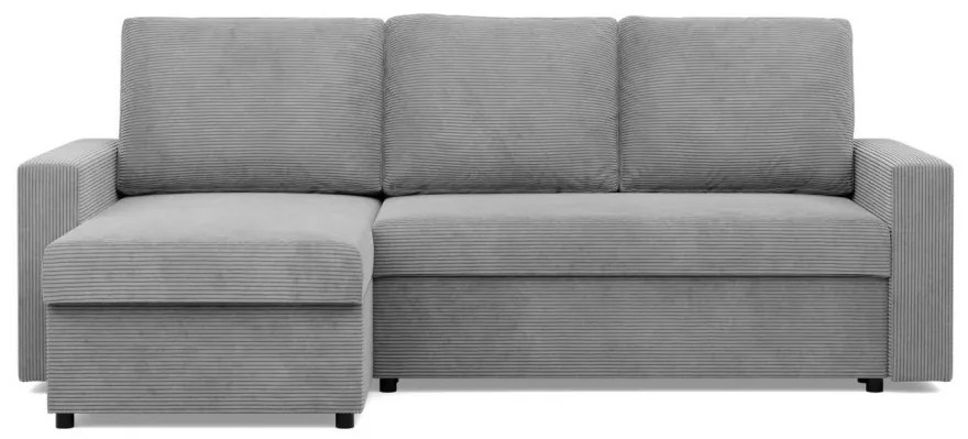 Zeus sarokkanapé, 2 ágyneműtartóval, egyenes kartámasz, kordbársony, univerzális oldal, bonell töltet, szürke