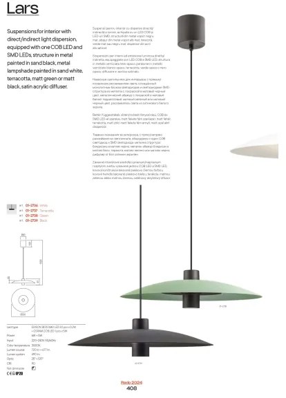 Redo 01-3018 - LED kábelen függesztett csillár LARS LED/14W/230V+LED/10W átmérő 60 cm CRI90 fehér