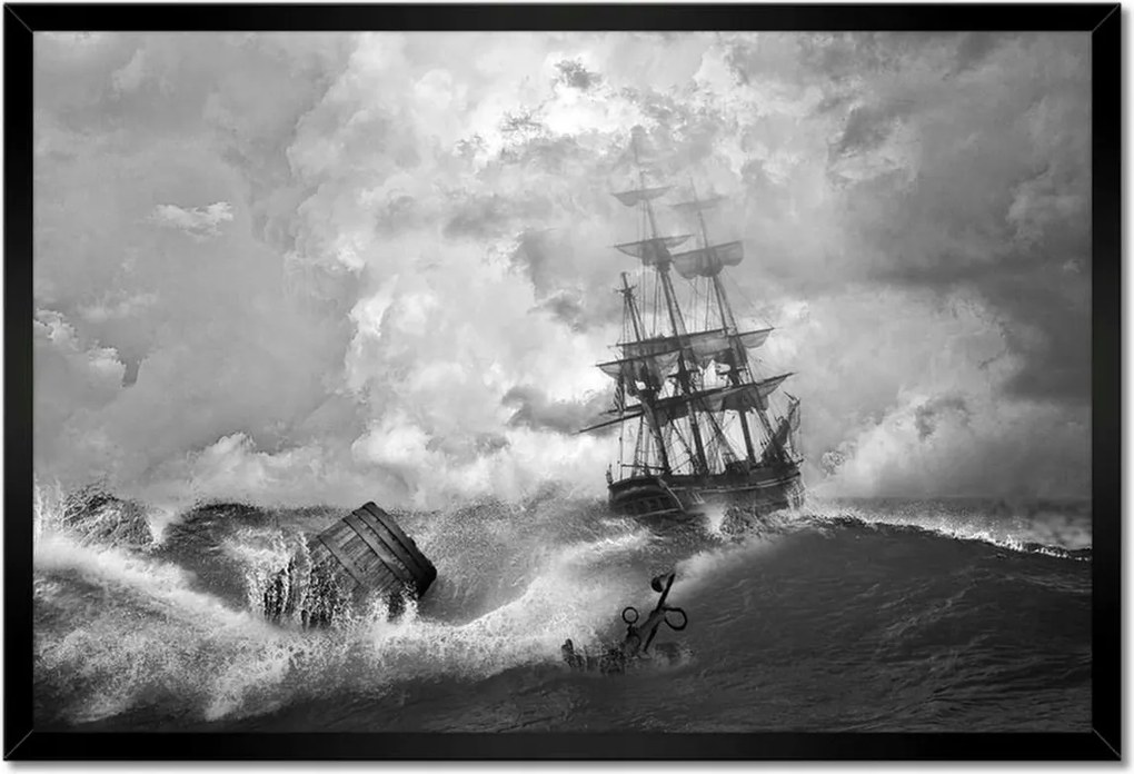 Poszter keretben 60x40 Vihar Tenger Hajó Tájkép