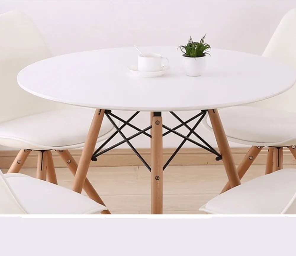 Étkezőasztal, fehér/bükk, átmérő 90 cm, GAMIN 2 NEW 90