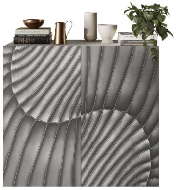 SNAKE kétajtós komód, betonhatású testtel és szürke, díszített mintázatú előlapokkal