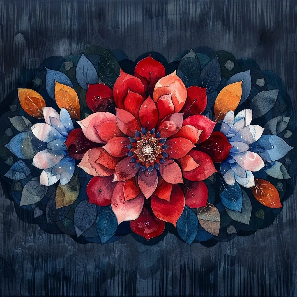 Vászonkép Canvas Akvarell Mandala Levelek Színes Zen Wellbeing 40x40