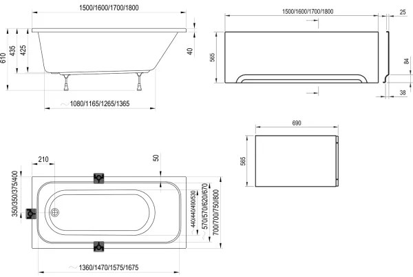 Ravak C741000000 - CHROME fürdőkád 170x75 cm akril/fehér