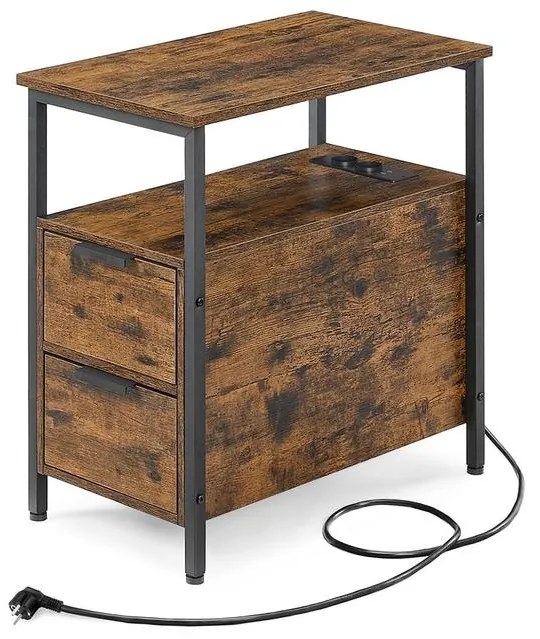 VASAGLE Oldalasztal, éjjeliszekrény beépített elosztóval barna és fekete színben