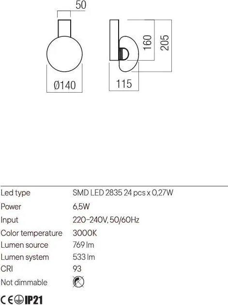 Fali Lámpa Arany SINCLAIR REDO 01-3239
