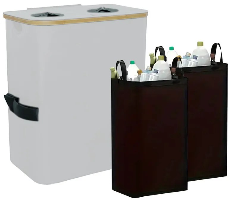 Szelektív palackgyűjtő két rekeszes 140l fehér