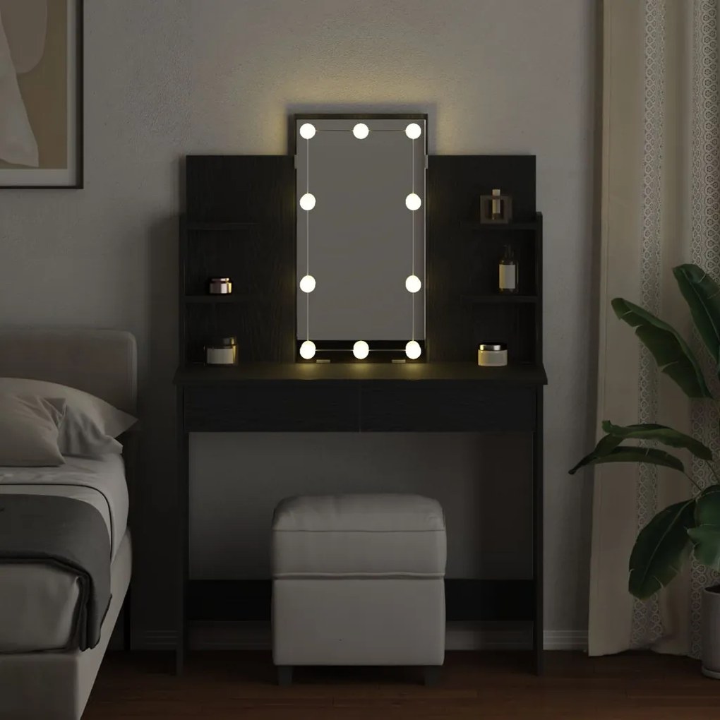 LED világításos Sminktükör Fekete Tölgy 96x40x142 cm