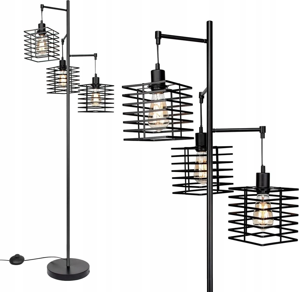 Firvre fém állólámpa fekete ipari vintage stílusban