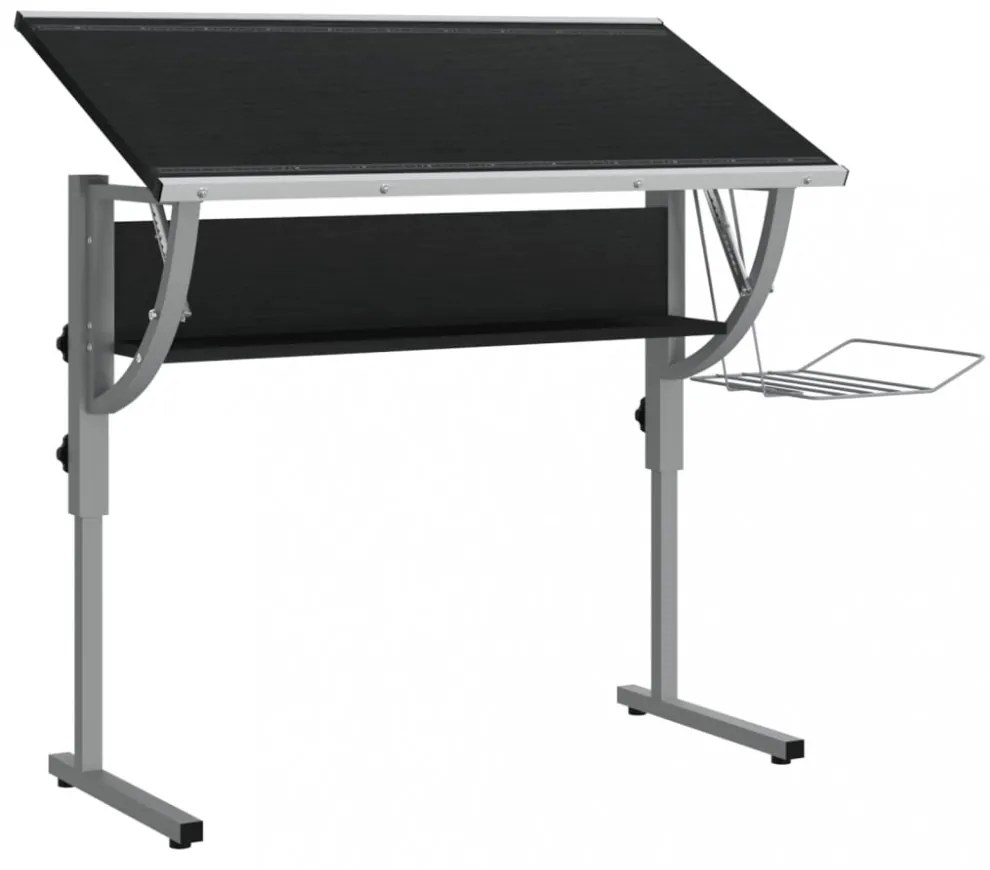 fekete-szürke szerelt fa és acél íróasztal 110x53x(58-87) cm