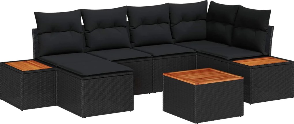 vidaXL Kerti Kanapé Szett párnával 7 pcs Fekete polirattan