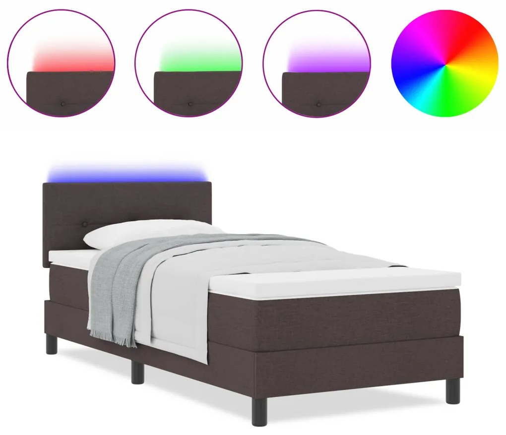 Boxspring Ágy Mattal és LED-del Sötétbarna 100x200 cm Szövet