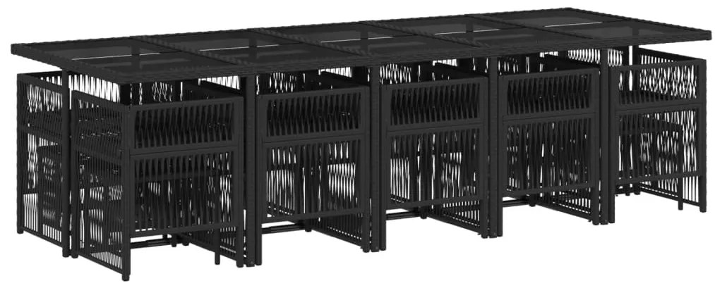 vidaXL 15 részes fekete polyrattan kerti étkezőgarnitúra párnákkal